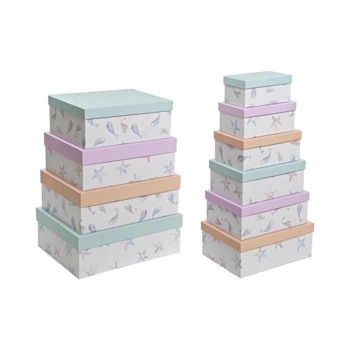 Jeu de boîtes de rangement empilables marin carton - MARQUE - Modèle - Multicolore - Blanc - Carton
