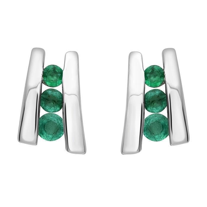 Boucles d'oreilles femme - BRILLAXIS - Boucles d'oreilles Brillaxis or blanc émeraudes - Couleur de la matière:Blanc