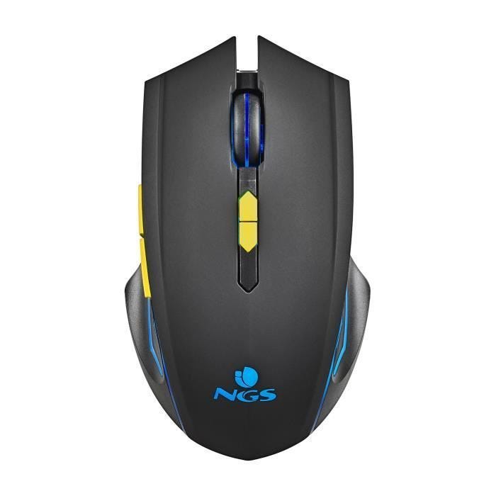 NGS GMX-200 : Souris de jeu sans fil avec lumières LED. Batterie rechargeable. 6 boutons. 800-1200-2400-3200 DPI. Ergonomique. Plug