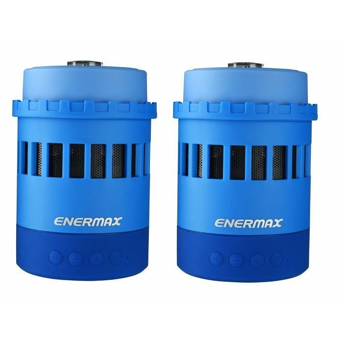 Enermax Pharoslite BLEU, 2 enceintes Bluetooth sans fil, haut parleur stereo HD, LED, basses puissantes, Micro SD, lampe de poche