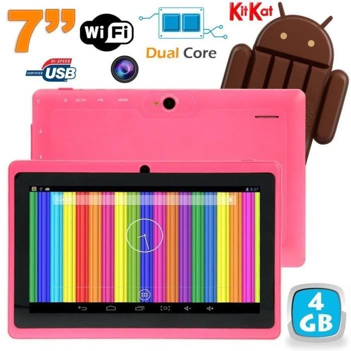 Tablette Tactile Android 4.4 Kitkat 7 Pouces Dual Core 4Go Dual Cam Flash Rose Plastique +SD 32Go YONIS