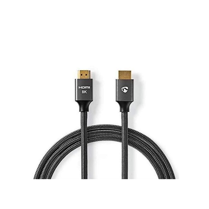 Nedis Câble HDMI Ultra-Haute Vitesse Connecteur HDMI? vers Connecteur HDMI? Gris métal Câble Tressé 1,0 m