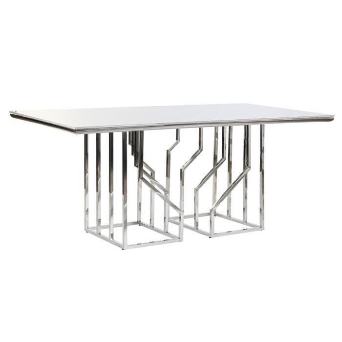 table de salle à manger argenté verre acier (180 x 90 x 75 cm)