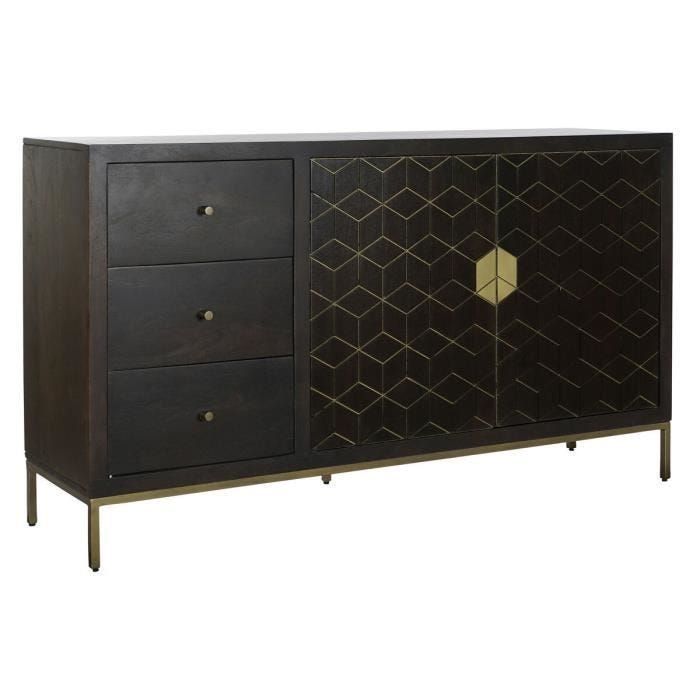 buffet noir métal acacia 160 x 40 x 90 cm