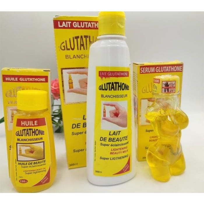 Lait, Sérum et Huile - GLUTATHION - Double Concentré - Éclaircissant - Résultats rapides - Sans parabène