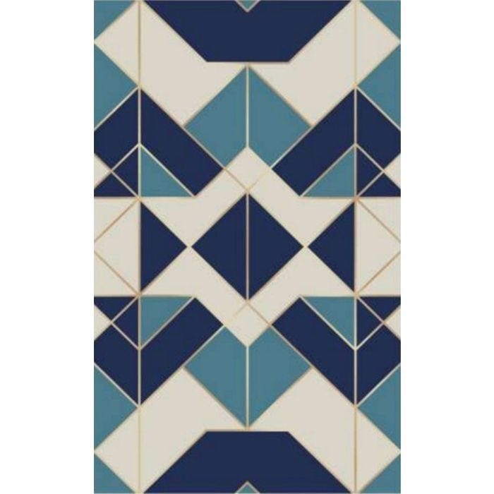 Tapis - TRIANGLE - Bleu/Beige - 80x150 cm - Antidérapant - Lavable en machine - Polyester
