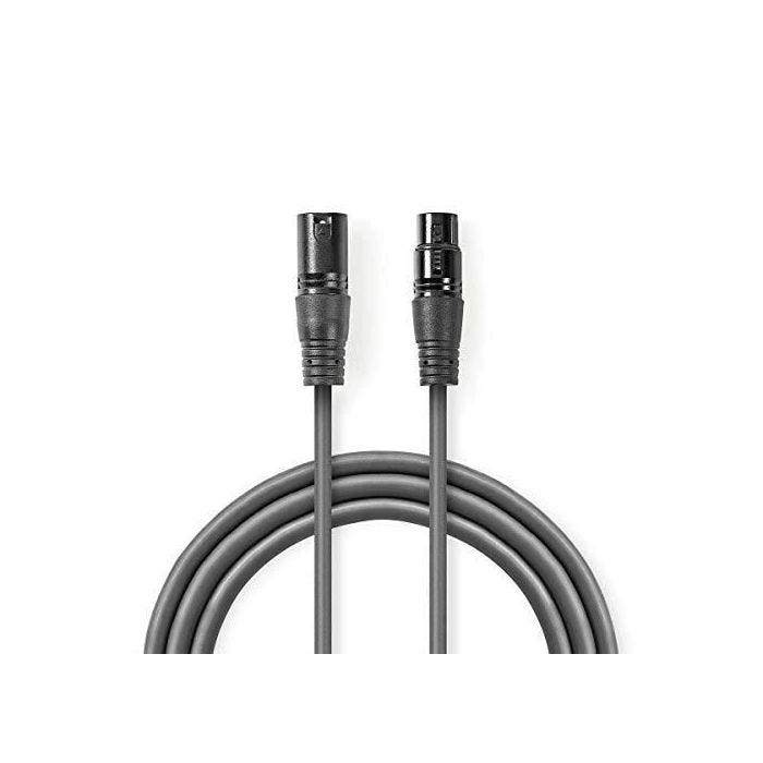 Nedis COTH15012GY30 Câble Numérique DMX 110 Ohms - XLR Mâle à 3 Broches - XLR Femelle à 3 Broches - 3,0 m - Gris