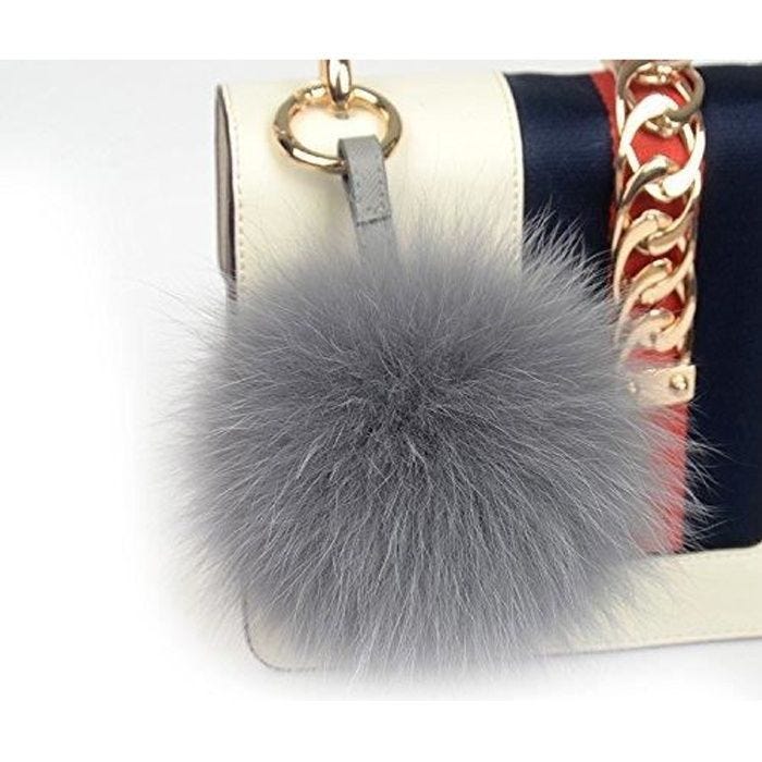 Bijou de sac - NOVAGO - PomPon - Poil de Renard - Toucher doux - Gris Clair