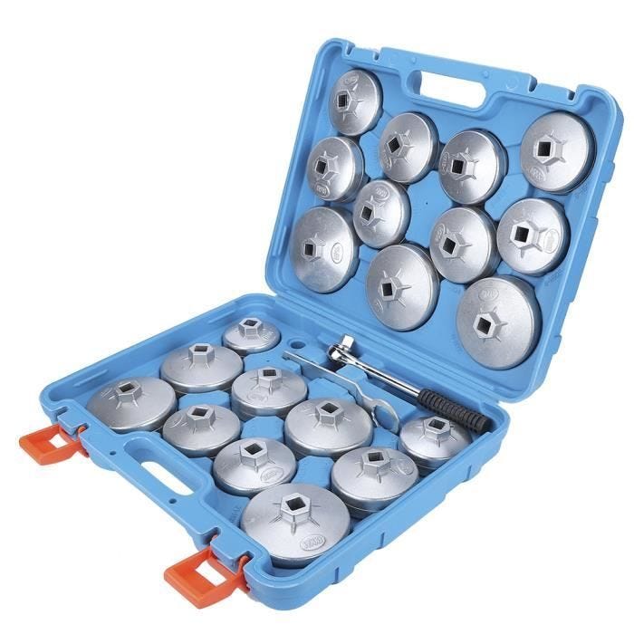 Qiilu Jeu de clés pour filtre à huile 23pcs Kit d'Outils de Dissolvant Adaptateur de Douille de Retrait de Clé de Filtre à Huile