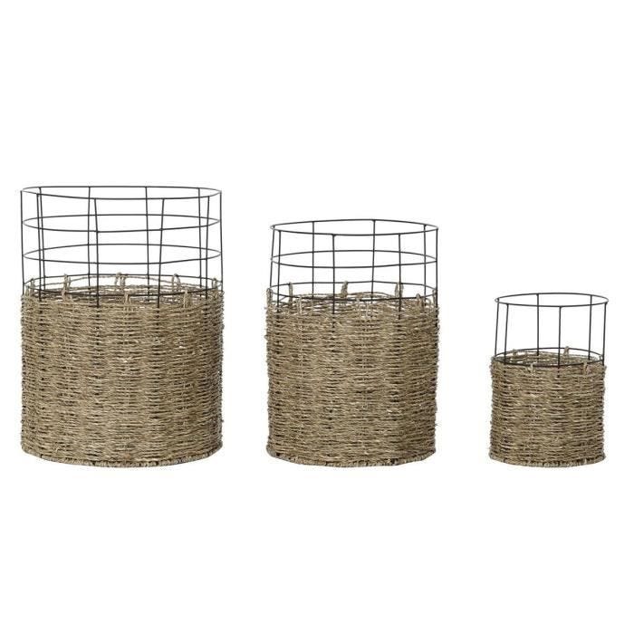 lot de paniers métal colonial jute (35 x 35 x 45 cm)