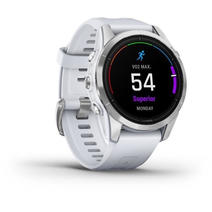 GARMIN - Epix Pro (Gen2) - Montre connectée à haute performance - 42 mm - Acier, Silver avec bracelet blanc
