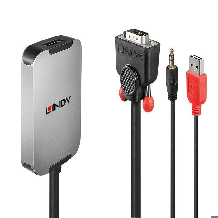 AV Convertisseur - LINDY - 38296 - Jack, USB, VGA, DisplayPort - 1920 x 1080 Pixel - Blanc