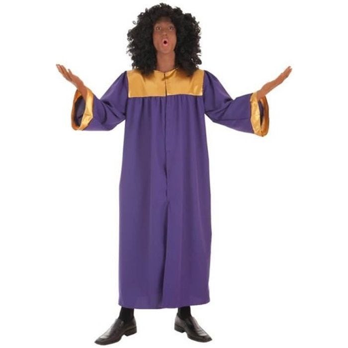 Déguisement Chanteur Gospel - Disfrazzes - Adulte - Violet - Tunique et perruque - Intérieur - Mixte - 18 ans