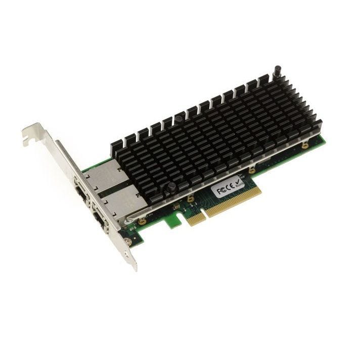 Carte contrôleur réseau PCIe 3.0 x8 Lan Ethernet 10G 2 ports RJ45. Avec Chipset Intel X540. Equerres High et Low profile.