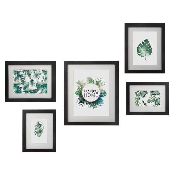Set de 5 cadres "Tropical" - bois et verre - noir - Noir - Atmosphera createur d'interieur
