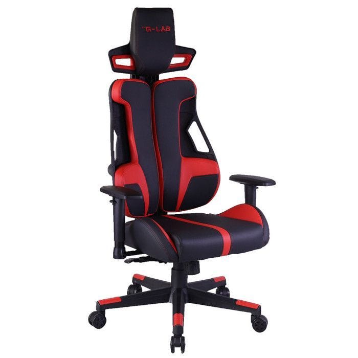 Fauteuil Gaming Glab CARBON - Design Futuriste - Ergonomique et confortable - 100% Réglable - Noir et rouge