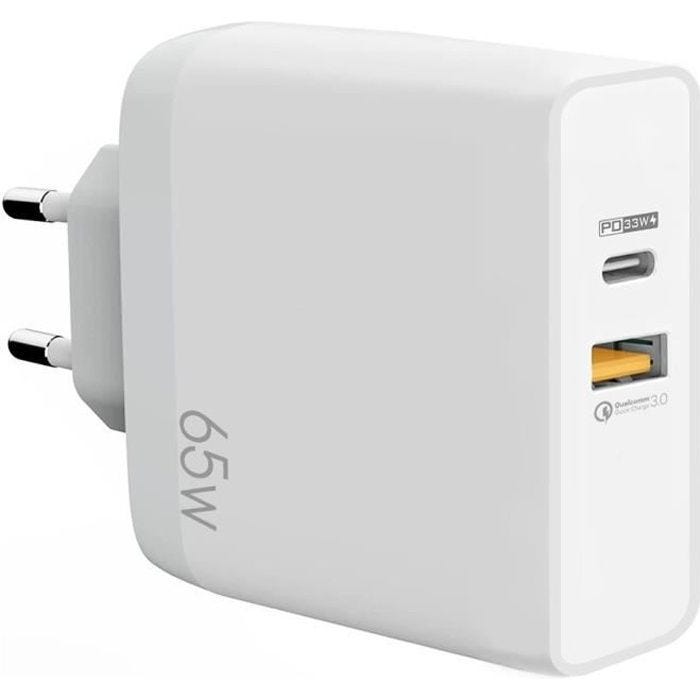 Chargeur Adaptateur 65W 2-Port Rapide PD 33W + QC 3.0 Blanc pour realme 9 Pro - 9 - 8 Pro - 8 - 7