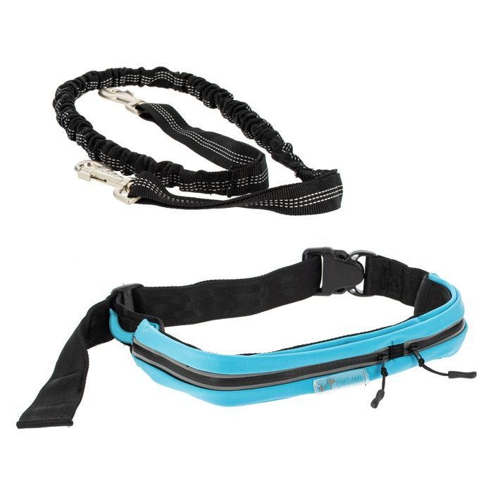 kit sport 2 pièces bleu-noir - laisse main libre chien