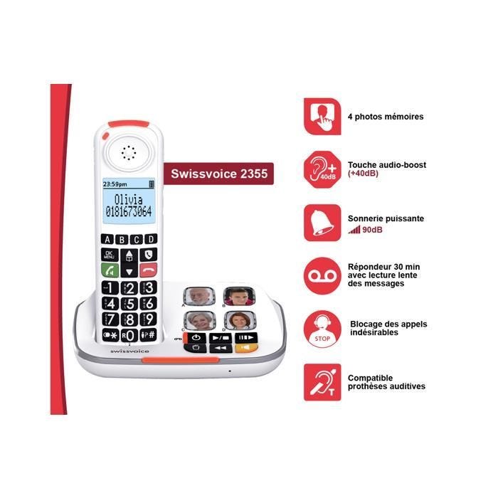 Téléphone fixe senior avec répondeur Swissvoice Xtra 2355 | Sonnerie et volume amplifiés 90dB