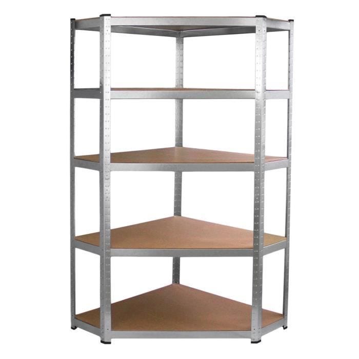 Etagère d'Angle - Galwix - 90cm x 30cm x 180cm - 5 Tablettes en MDF - Structure en Acier Galvanisé