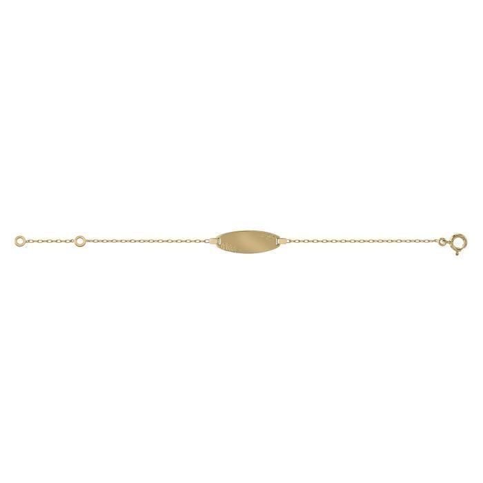 Identité enfant - Brillaxis - Bracelet identité bébé or jaune motif feuillage - Couleur de la matière:Jaune Taille/Longueur:14 cm