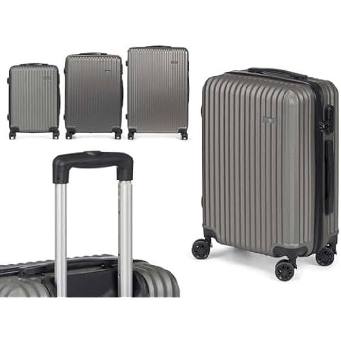 Ensemble de trois valises gris foncé - Soute - Rigide - 4 roulettes - Mixte