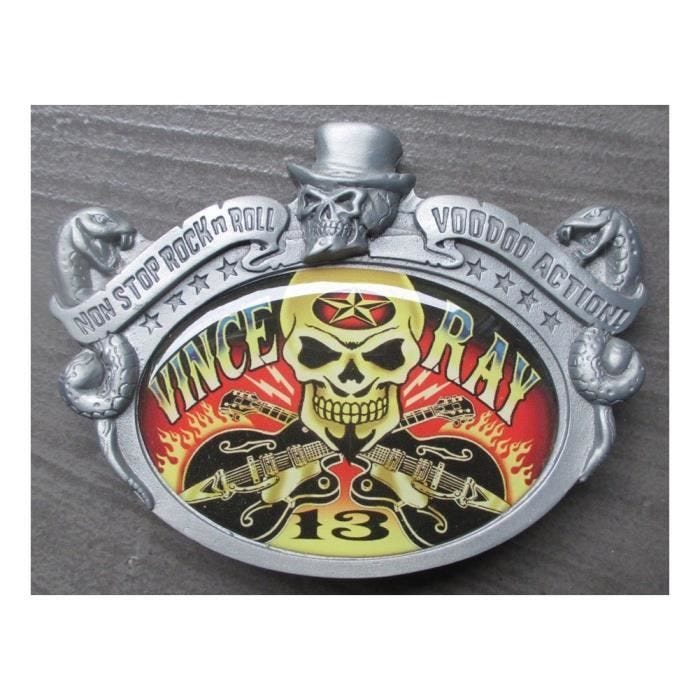 Boucle de ceinture Vince Ray Guitare et Crane 13 Rock Roll - Adulte - Mixte - Bowling - 10x5x8cm - Rock