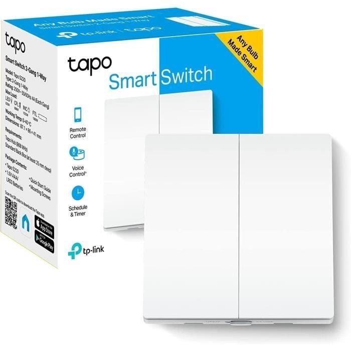 Interrupteur connecté sans fil 2-Gang 1 Voie - Tapo S220 - Alexa et Google Home - AUCUN fil neutre nécessaire - Tapo Hub requis