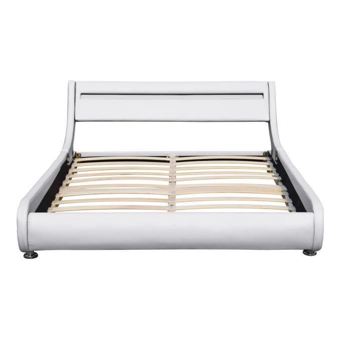 Lit - BLANC - 160x200 cm - MDF - Tête de Lit LED - 1 place