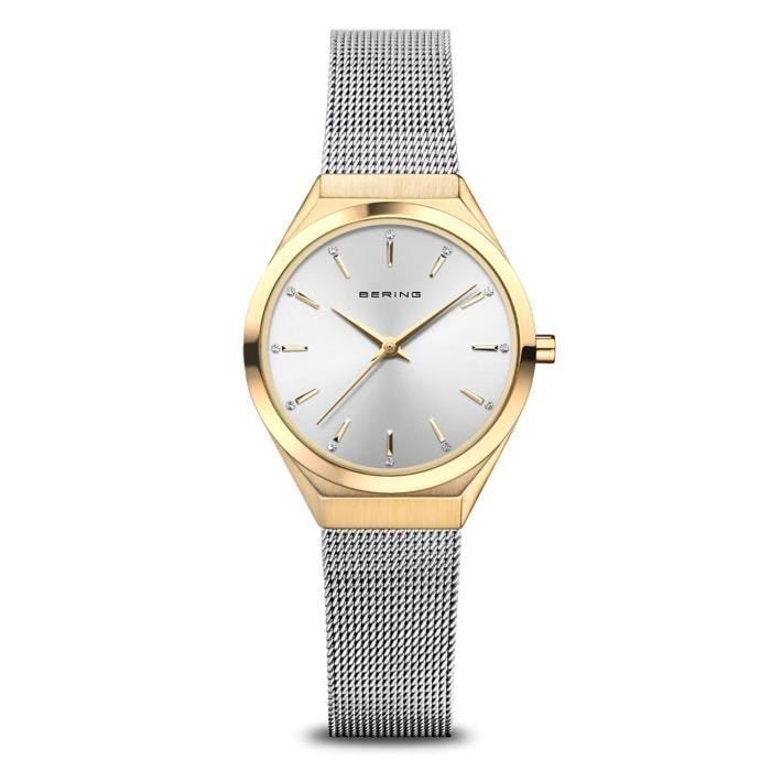 Montre femme Bering Ultra Slim - Bracelet acier femme - Blanc