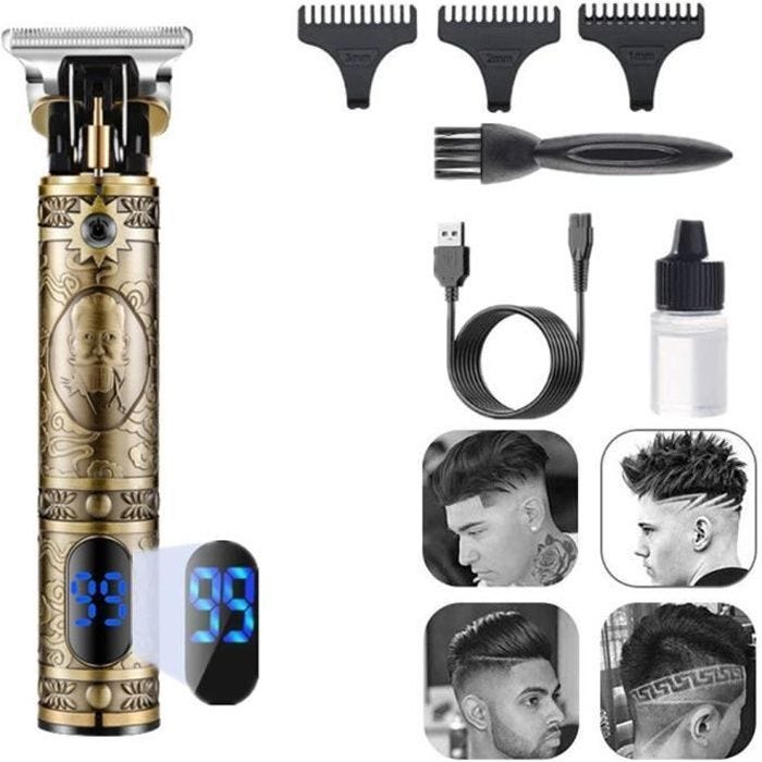Tondeuse Barbe professionnelle chargement USB Tondeuse à cheveu de salon multifonction Rasoir Barbe avec 3 tête,LCD Affichage homme