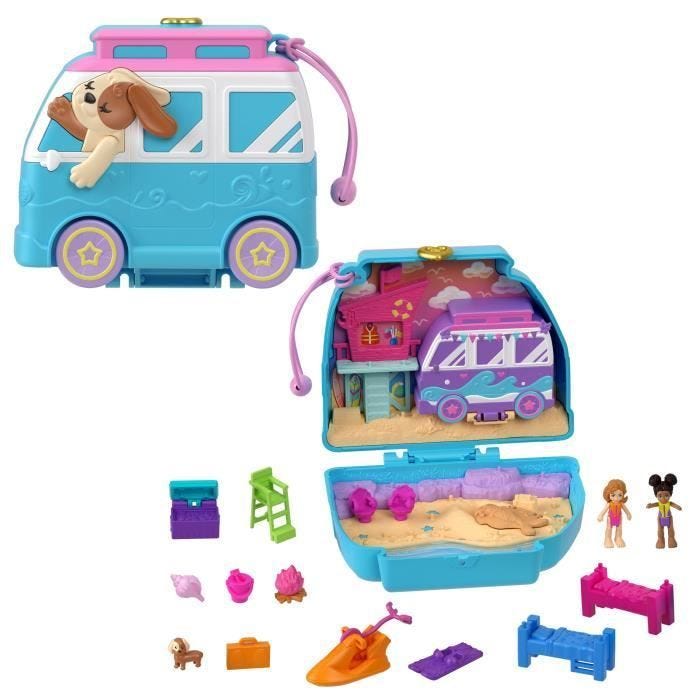 Polly Pocket-Chiot à la Plage-Coffret et figurines, jouet de voyage HRD36