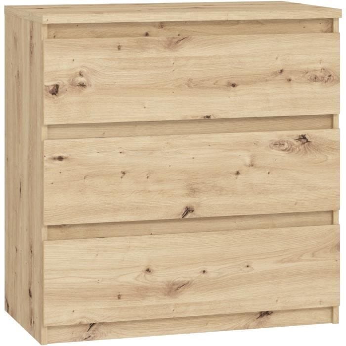 Commode CHELSEA 3 tiroirs - L 77,2 x P 42 x H 79,9 cm - Décor chêne artisan