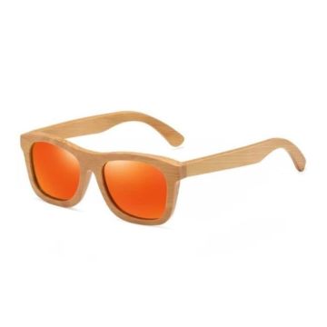 Lunettes de soleil en bois véritable bambou verre orange fluo - Mixte - Classique - Catégorie de protection 4