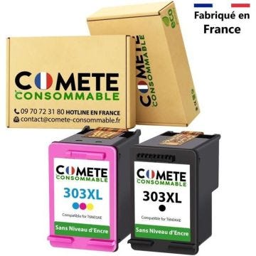 303XL - 2 Cartouches d'Encre Compatibles avec HP 303 XL - Sans Affichage du Niveau d'Encre - Fabriqué en France