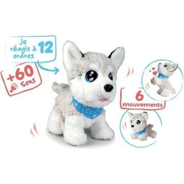 Peluche Chi Chi Love Husky interactif - 30cm - 12 commandes vocales - 60 sons différents - dès 4 ans