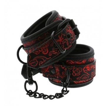 Wrist Cuff Menottes Poignets Simili Cuir et Brocard Rouge Noir