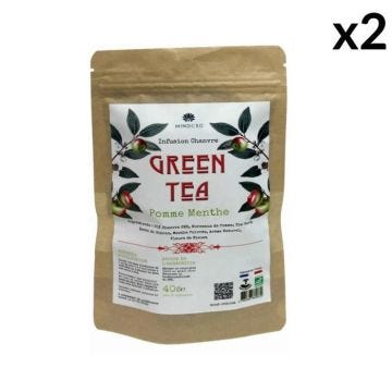 Lot de 2 Infusions CBD Bio "GREEN TEA" Pomme Menthe MIND CBD, Chanvre (25%), 2 x 40g