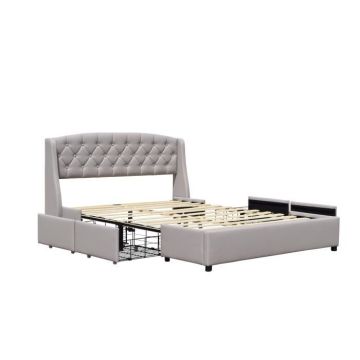 iris - Solide et Confortable Lit 140x200 avec Sommier avec 4 tiroirs Tete de lit Couleur GRIS Pieds en 4 cm - 2 x 1