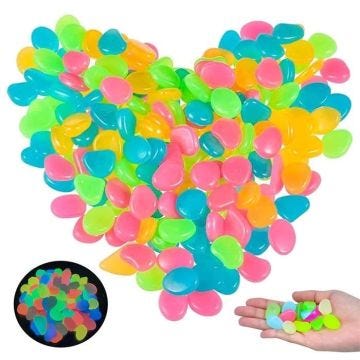 300pcs Pierres Lumineuses,Galet Lumineux,Cailloux Fluorescents,Pierres Décoration,Aquarium Lumineux Coloré,Jardin Extérieur Aquarium