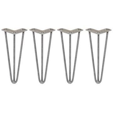 SKISKI LEGS 4 Pieds de Table en Épingle à Cheveux 30,5cm 3 Tiges en Acier Couleur Naturelle Épaisseur 10mm