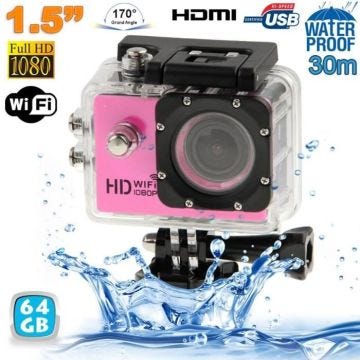 Caméra sport WiFi YONIS - Plongée - Full HD 1080P - Rose 64 Go