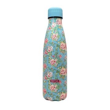 Botella flores pequeñas rosas VERDE 500ml doble pared