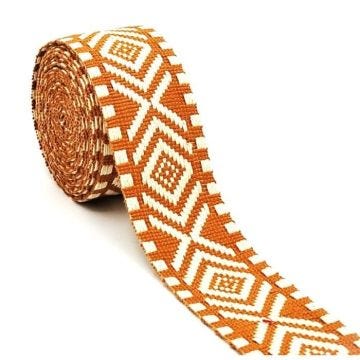 AnseTendance sangle coton 38mm rouleau de 10 mètres bicolore ethnique motif losange géométrique sacs couture caramel blanc