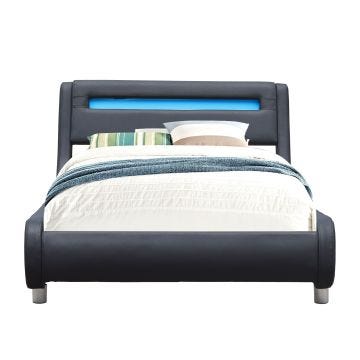 Lit gina pour matelas 90x190 - Sommier Tte de Lit Incurvee Couleur NOIR Pieds en 5 cm - 13 Lattes - reveteme