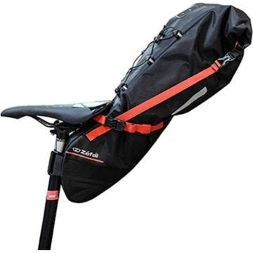 SACOCHE DE SELLE VELO ZEFAL Z-ADVENTURE R11 POUR 11L NOIR-ROUGE ETANCHE FIXATION VELCRO ( L 56cm x l 15cm x 17cm) CHARGE MAXI 5kgs