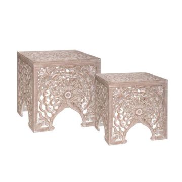 Table d'appoint en métal noir aspect bois - Lot de 2 Terre sauvage Atmosphera