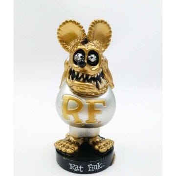 Figurine Rat Fink - Big Daddy Roth - Bobble Head - Tête doré - Corps gris