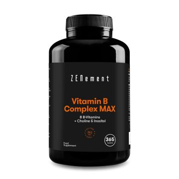 Complexe Vitamines B MAX, 365 Comprimés | 8 Vitamines B + Choline & Inositol | Le plus complet, avec des doses élevées