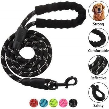 Laisse pour Chien en Nylon Réglable Solide de Haute Qualité Réfléchissant 1,5 m Corde Grands ou Moyens Chiens - Noir